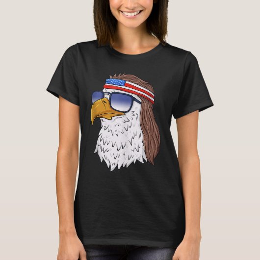 Amerikaanse Bald Eagle Mullet 4 juli Funny USA P T-shirt (Voorkant)