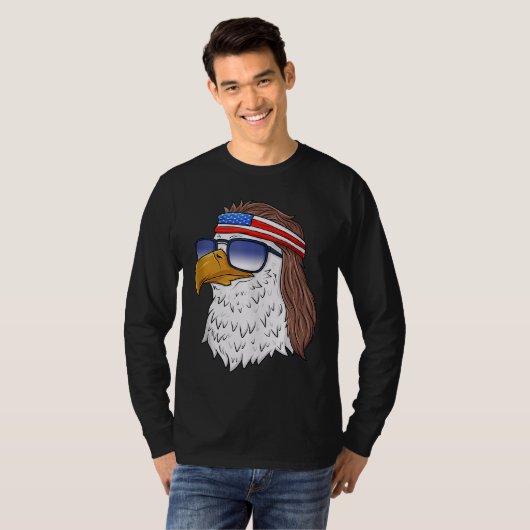 Amerikaanse Bald Eagle Mullet 4 juli Funny USA P T-shirt (Voorkant volledig)