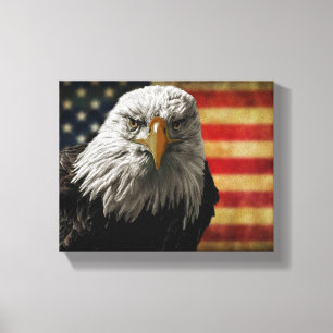 Amerikaanse Bald Eagle over de vlag van Grunge Canvas Afdruk