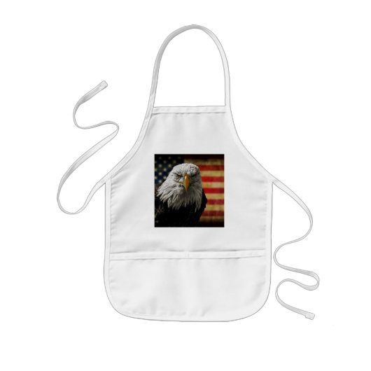 Amerikaanse Bald Eagle over de vlag van Grunge Kinder Schort (Voorkant)