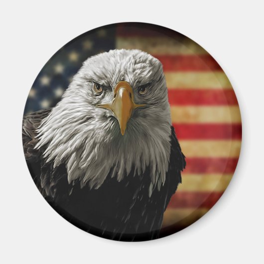 Amerikaanse Bald Eagle over de vlag van Grunge Magneet (Voorkant)