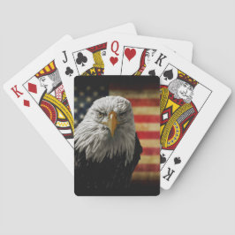 Amerikaanse Bald Eagle over de vlag van Grunge Pokerkaarten