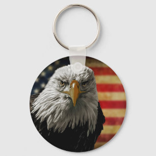 Amerikaanse Bald Eagle over de vlag van Grunge Sleutelhanger