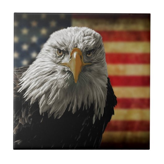 Amerikaanse Bald Eagle over de vlag van Grunge Tegeltje (Voorkant)