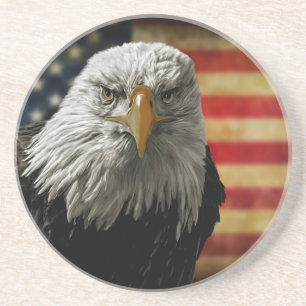Amerikaanse Bald Eagle over de vlag van Grunge Zandsteen Onderzetter