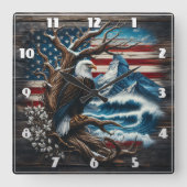 Amerikaanse Bald Eagle tegen bergachtergrond Vierkante Klok (Voorkant)