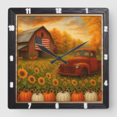 Amerikaanse Barn Truck Harvest Vierkante Klok (Voorkant)