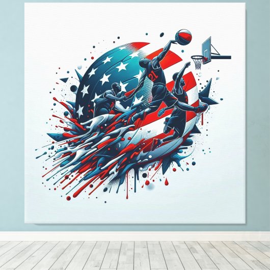 Amerikaanse basketbal - Acryl kunst aan de muur Canvas Afdruk (Insitu (Houten vloer))