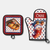 Amerikaanse BBQ Gnome Ovenwant & Pannenlap Set (Voorkant)