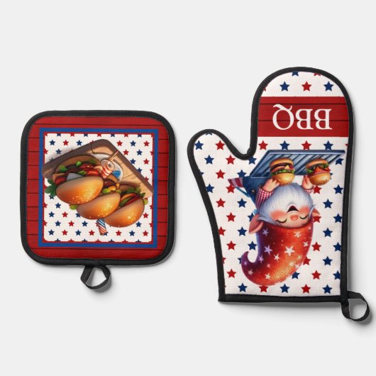 Amerikaanse BBQ Gnome Ovenwant & Pannenlap Set (Voorkant)