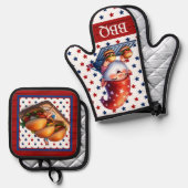 Amerikaanse BBQ Gnome Ovenwant & Pannenlap Set (Voorkant / Achterkant)