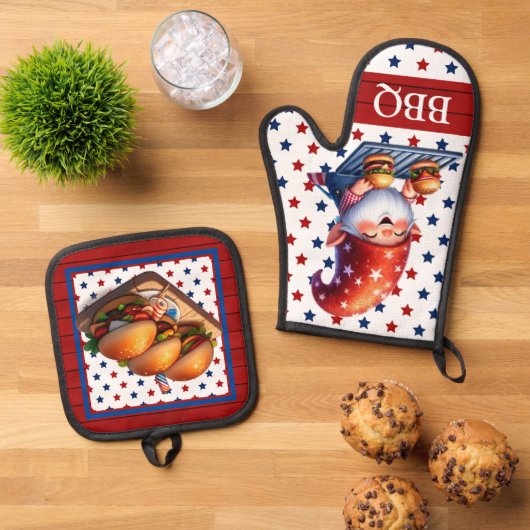 Amerikaanse BBQ Gnome Ovenwant & Pannenlap Set (Top down)