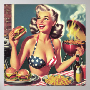 Amerikaanse BBQ Pin-up Poster