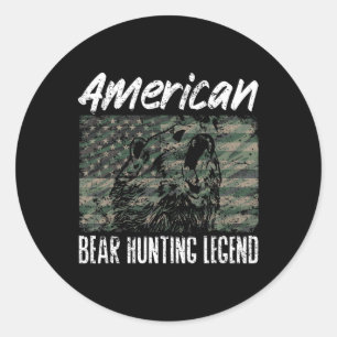 Amerikaanse Beer Jachtlegende Amerikaanse vlag Zwa Ronde Sticker