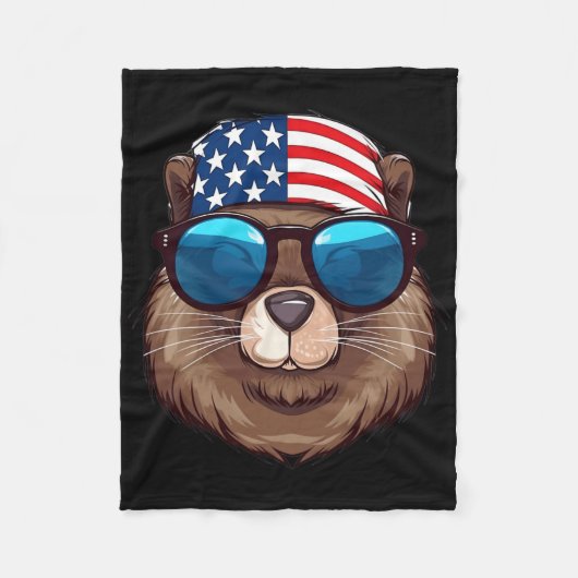 Amerikaanse bever met Amerikaanse vlag Independenc Fleece Deken (Voorkant)