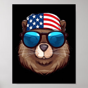 Amerikaanse bever met Amerikaanse vlag Independenc Poster