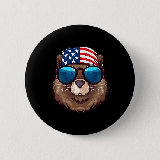 Amerikaanse bever met Amerikaanse vlag Independenc Ronde Button 5,7 Cm (Voorkant)