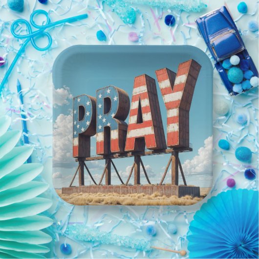 Amerikaanse Bidden Billboard op landbouwgrond Papieren Bordje (Feest)