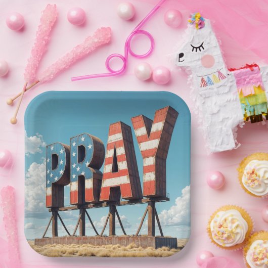 Amerikaanse Bidden Billboard op landbouwgrond Papieren Bordje (Feest)
