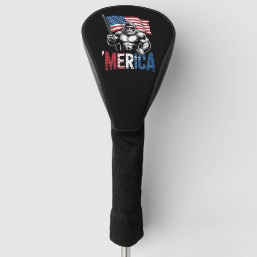 Amerikaanse Bigfoot Patriottische vlag op 4 juli Golfheadcover (Voorkant)