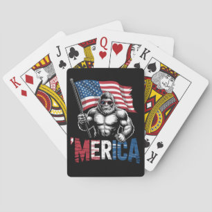 Amerikaanse Bigfoot Patriottische vlag op 4 juli Pokerkaarten