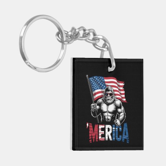 Amerikaanse Bigfoot Patriottische vlag op 4 juli Sleutelhanger (Voorkant Links)
