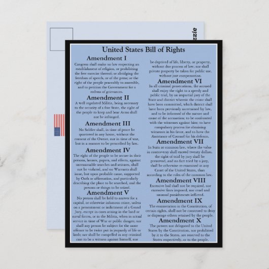  Amerikaanse Bill of Rights/1st 10-amendementen Briefkaart (Voorkant / Achterkant)