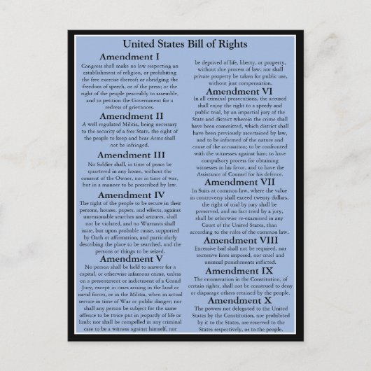  Amerikaanse Bill of Rights/1st 10-amendementen Briefkaart (Voorkant)