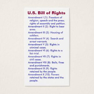 Amerikaanse Bill of Rights ~ Eerste 10 Wijzigingen Visitekaartjes