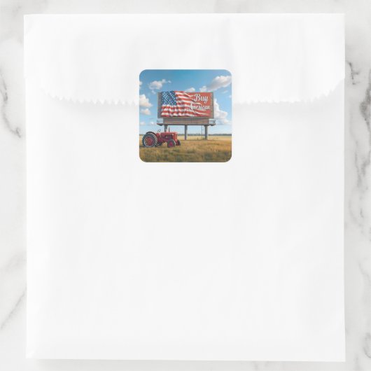 Amerikaanse Billboard Sign kopen met oude tractor Vierkante Sticker (Tas)