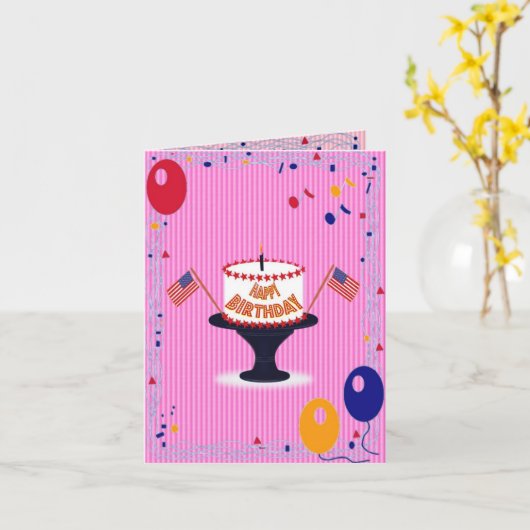 Amerikaanse Birthday Cake Kaart (Gele Bloem)