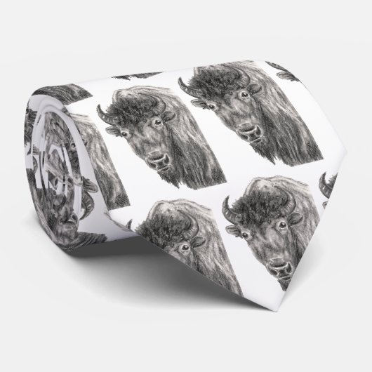 Amerikaanse Bison Buffalo Wildlife Charcoal Art Stropdas (Opgerold)