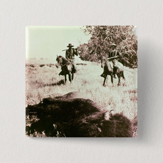 Amerikaanse Bison Hunters (foto) Vierkante Button 5,1 Cm (Voorkant)