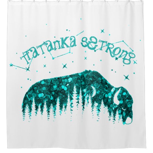 Amerikaanse Bison Moon Star Galaxy Blauwgroen Whit Douchegordijn (Voorkant)