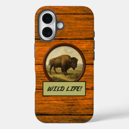 Amerikaanse Bison Wood Grain Hoesje-Mate iPhone Ca iPhone 16 Hoesje