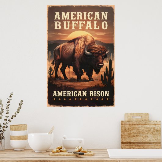 Amerikaanse bizon bij zonsondergang poster (Keuken)