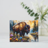 Amerikaanse Bizon bloemenlandschap Briefkaart (Staand voorkant)