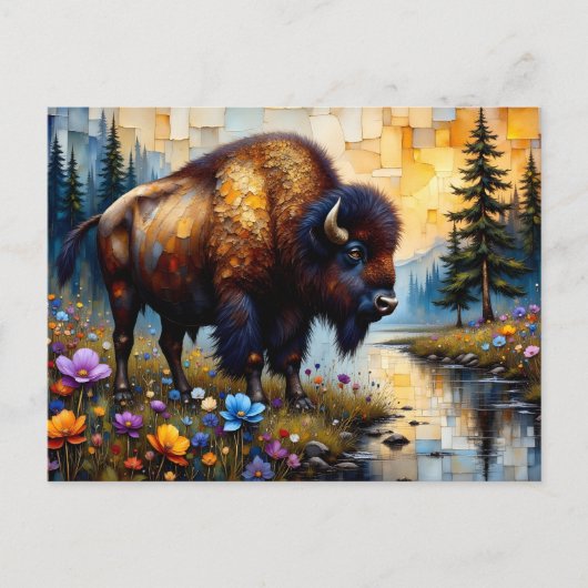 Amerikaanse Bizon bloemenlandschap Briefkaart (Voorkant)