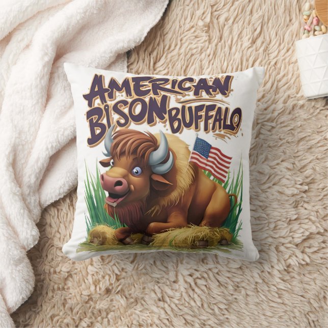 Amerikaanse bizon buffel met Amerikaanse vlag Kussen (Deken)