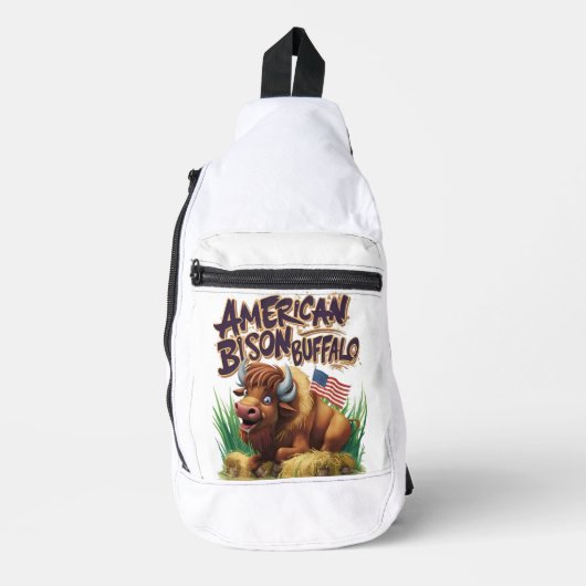 Amerikaanse bizon buffel met Amerikaanse vlag Sling Bag (Voorkant)