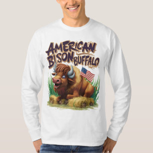 Amerikaanse bizon buffel met Amerikaanse vlag T-shirt