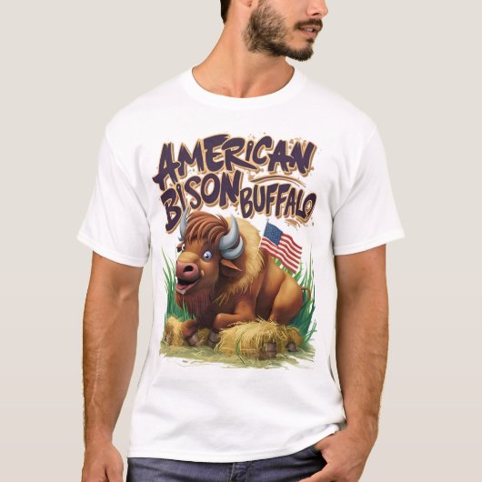 Amerikaanse bizon buffel met Amerikaanse vlag T-shirt (Voorkant)