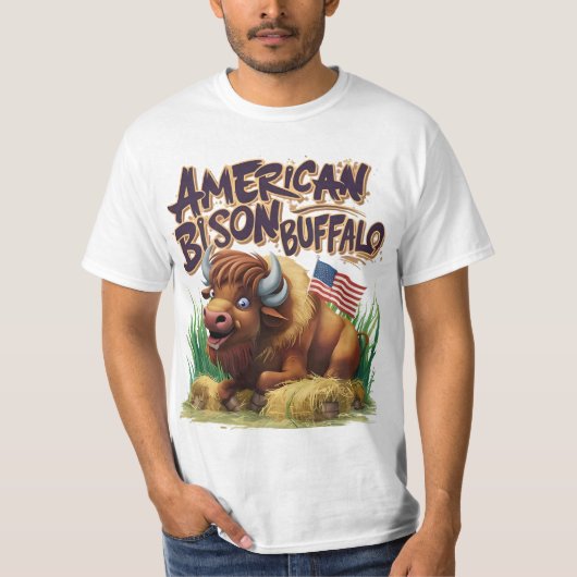 Amerikaanse bizon buffel met Amerikaanse vlag T-shirt (Voorkant)
