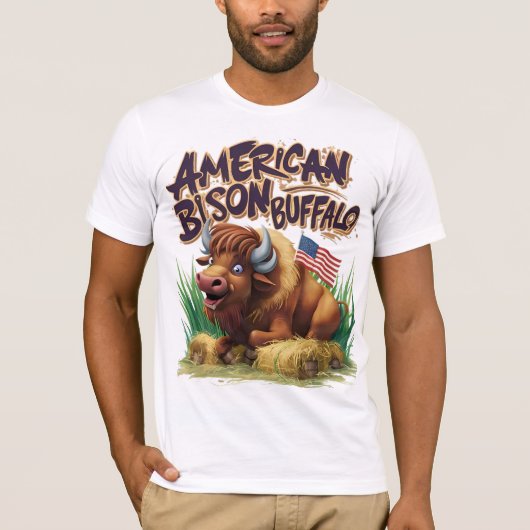 Amerikaanse bizon buffel met Amerikaanse vlag T-shirt (Voorkant)
