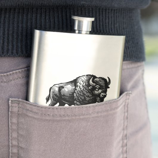 Amerikaanse bizon buffel op roestvrijstalen kolf flacon (Voorbeeld)