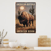 Amerikaanse bizon staat in een woestijn poster (Keuken)