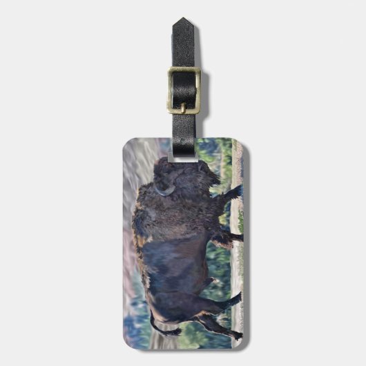 Amerikaanse bizon zwerven in grasland setting bagagelabel (Voorkant verticaal)