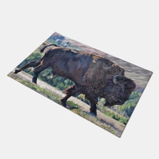 Amerikaanse bizon zwerven in grasland setting deurmat (Schuin)