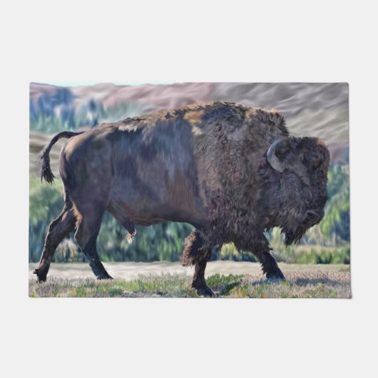 Amerikaanse bizon zwerven in grasland setting deurmat (Voorkant)