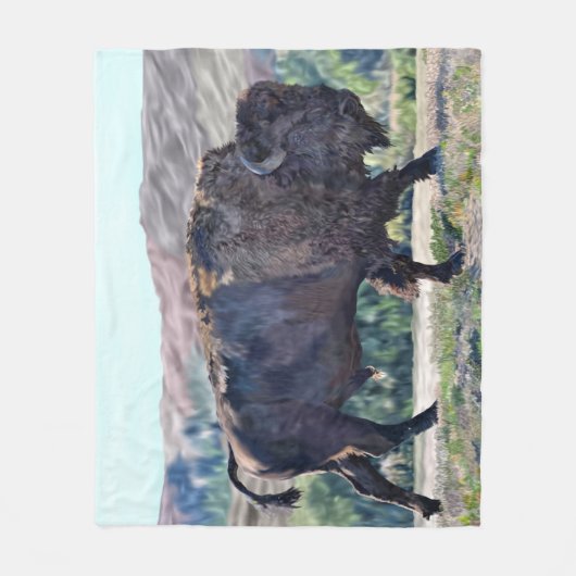 Amerikaanse bizon zwerven in grasland setting fleece deken (Voorkant)